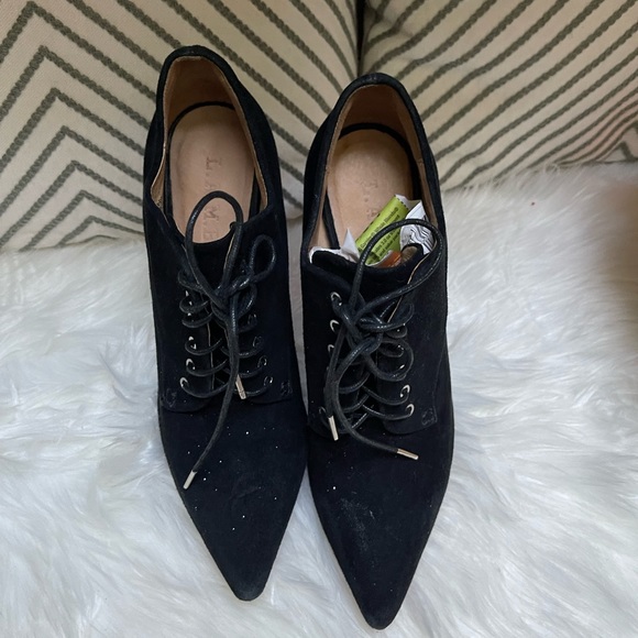 L.A.M.B Isabella Black Suede Leather Stiletto Booties - Picture 4 of 14